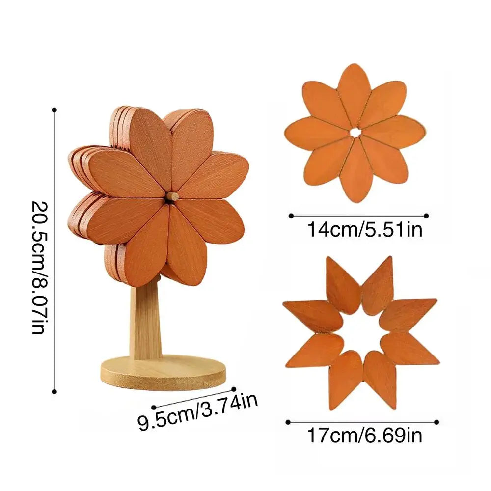 Windmill Wooden Trivet Set | Non-Slip Hot Pads for Kitchen Wooden Trivet Set Peaceful Pleasures Health and Wellness China Mainland brown five slices