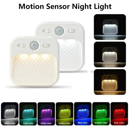 3colors & RGB Motion Sensor LED Night Light USB Rechargeable Magnetic Wall Night Lamp for Bedroom Stairs Cabinet Hallway Kitchen Peaceful Pleasures Health and Wellness
