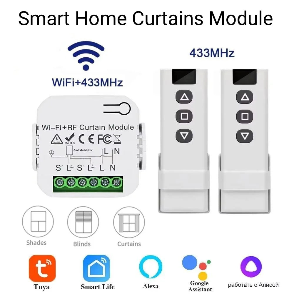 Tuya WiFi Smart Curtain Switch Breaker 433 Remote Control Roller Shades Blinds Door Controllers Smart Life For Alexa Google Home Peaceful Pleasures Health and Wellness