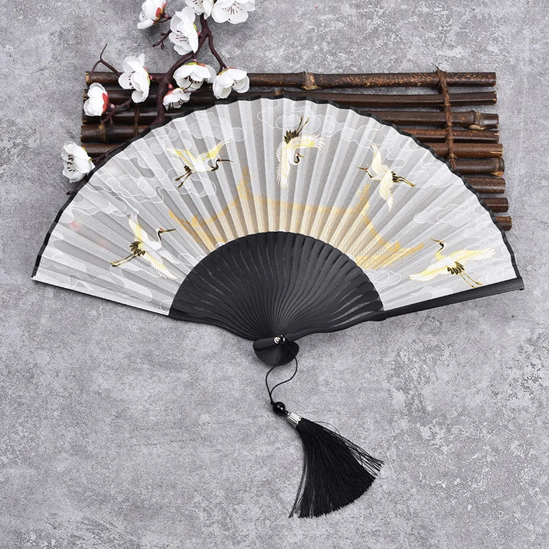 Chinese Folding Hand Fan | Bamboo Fabric Dance & Hanfu Fan