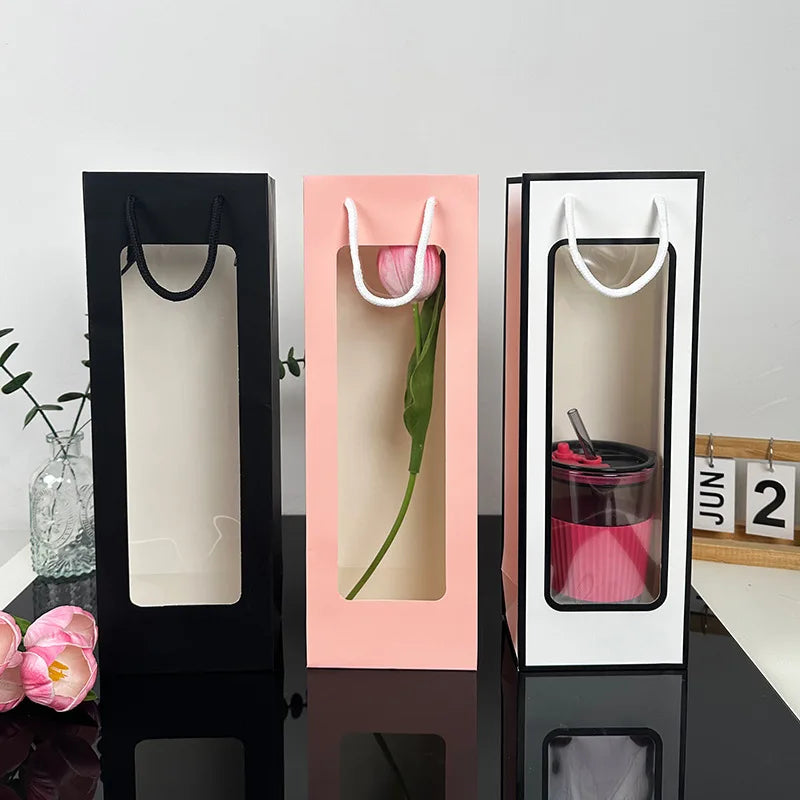 Flower Gift Bag Transparent Window | Kraft Bouquet Tote