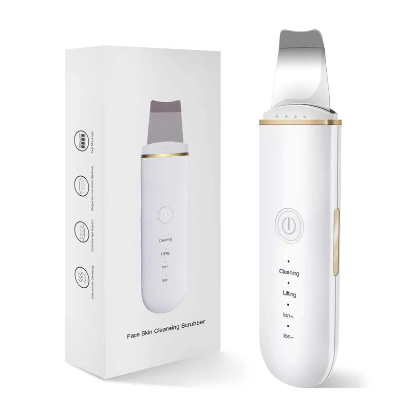 Professional Ultrasonic Facial Peel Cleaner High Beauty Product Electric Sonic Skin Scrubber Spatula for Nose Lips Exfoliating Peaceful Pleasures Health and Wellness WHITE