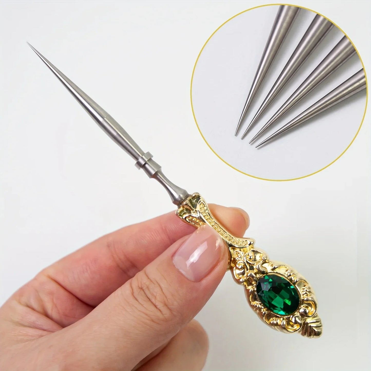 Vintage Jeweled Sewing Needle Cone | Silver Steel Punch Tool & Crochet Hook Set - Handmade for Embroidery, Leather & Crafts Peaceful Pleasures Health and Wellness