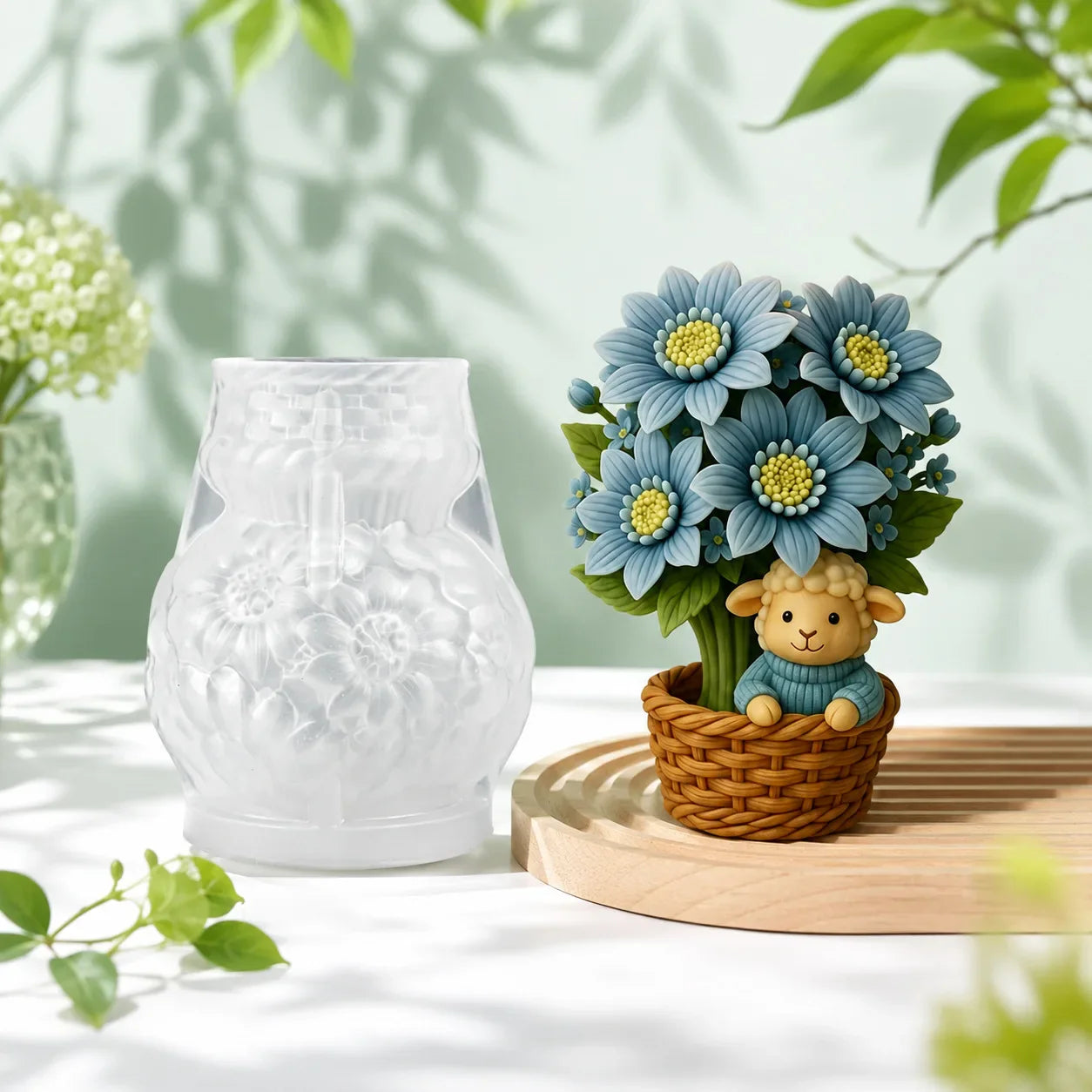 3D Sheep Flower Basket Silicone Candle Mold – DIY Craft