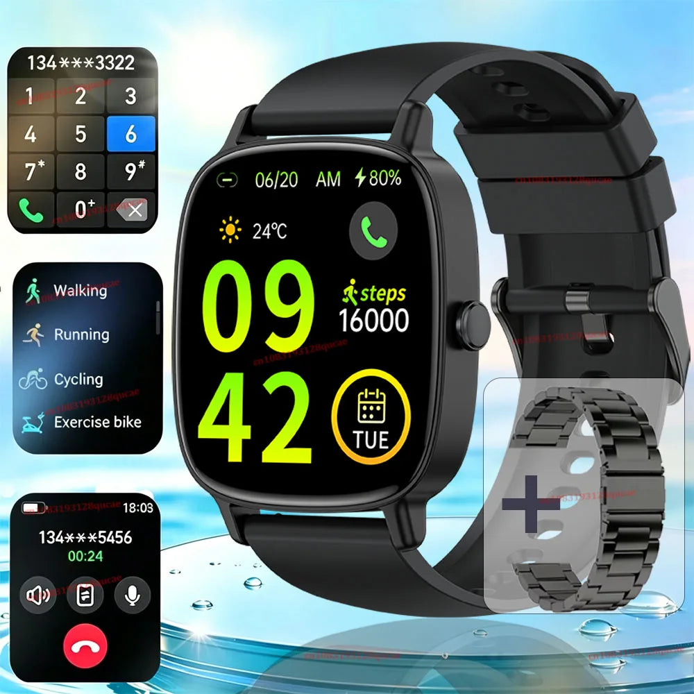 New Smart Watch Multi-sport mode Blood Pressure Sleep Health Monitoring 1.85 Inch Bluetooth Call IP68 Waterproof Smartwatch Hw12 Peaceful Pleasures Health and Wellness Black Steel