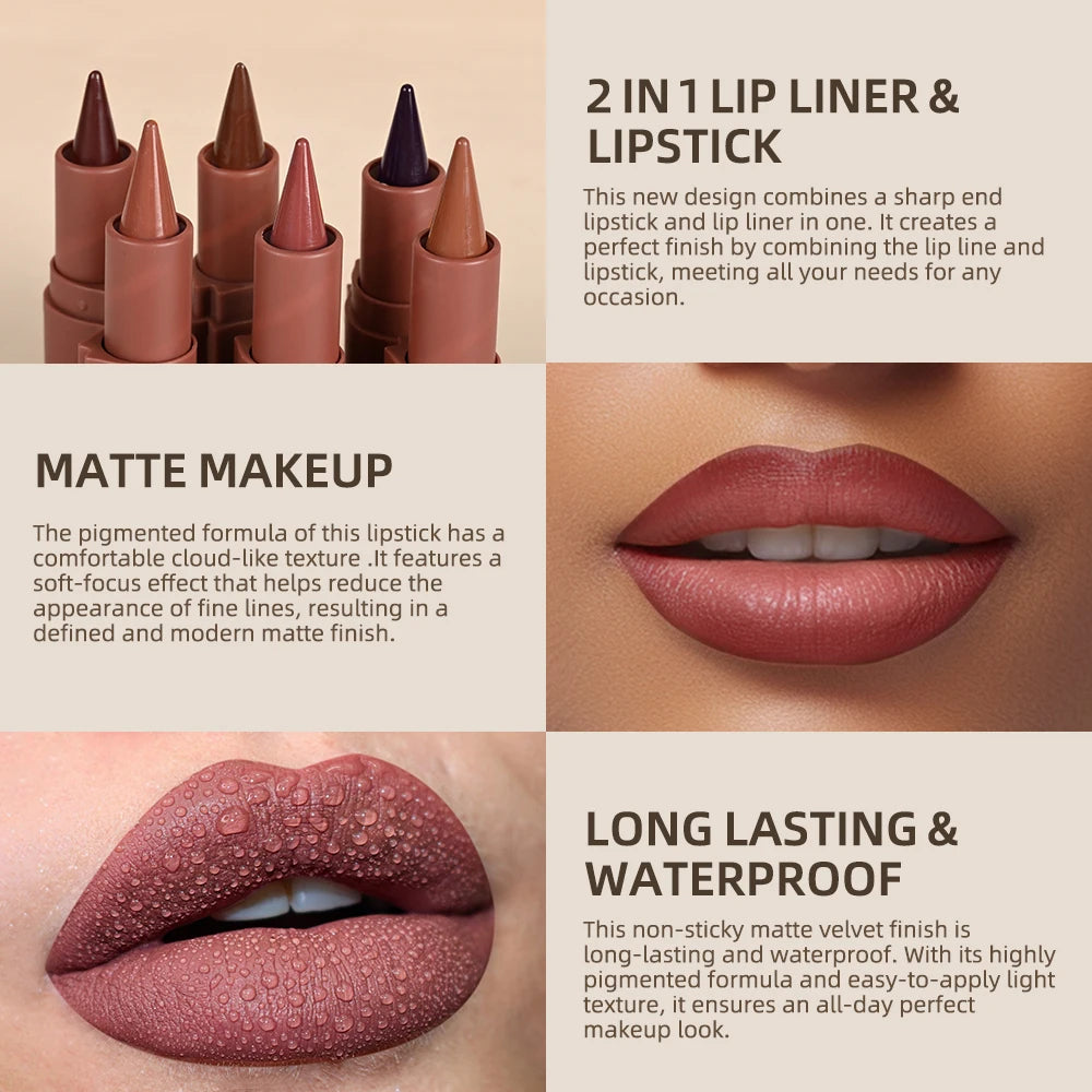 2 IN 1 Lip Liner & Lipstick Gradient Lip Liner Red Brown Lipsticks Pencil Lasting Waterproof Lip Stick Sexy Women Lip Cosmetics Peaceful Pleasures Health and Wellness