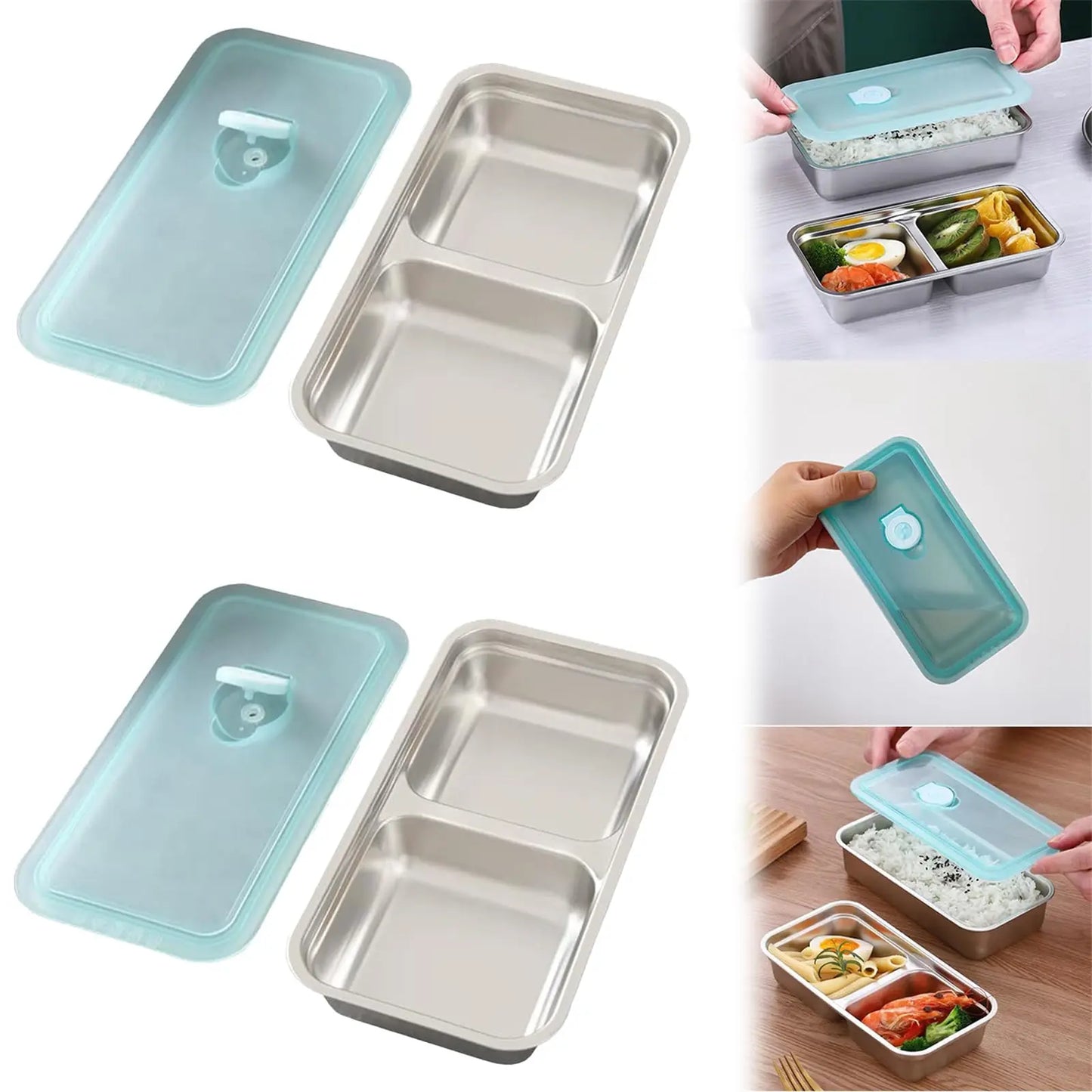 Stainless Steel Dual Compartment Lunch Box & Snack Container