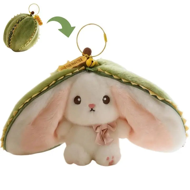 Cute 2 1 Transformable Fruit Rabbit Plush Keychain Soft Fluffy Bunny