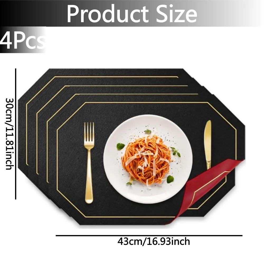 Placemats and Coaster Set 4/8 Pcs , Dual Sided Two-Color Place Mats 30x43cm/11.81x16.93inch Leather Heat Resistant Non-Slip Peaceful Pleasures Health and Wellness 4pcs placemat 30x43 cm