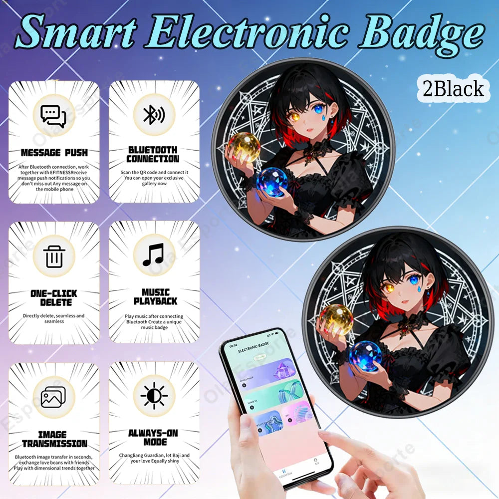 Smart Dynamic Electronic Badge Anime Merchandise Digital Display Badge For Game Peripherals Excellent Birthday Gifts 2026 New Peaceful Pleasures Health and Wellness 2Bk