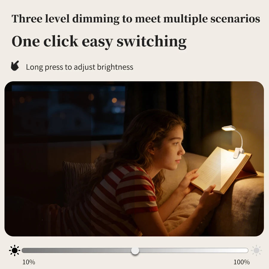 Rechargeable Mini LED Book Light with Clip Eye Protection 3colors Flexible Reading Lamp Desk Bedside Portable Night Study Light Peaceful Pleasures Health and Wellness