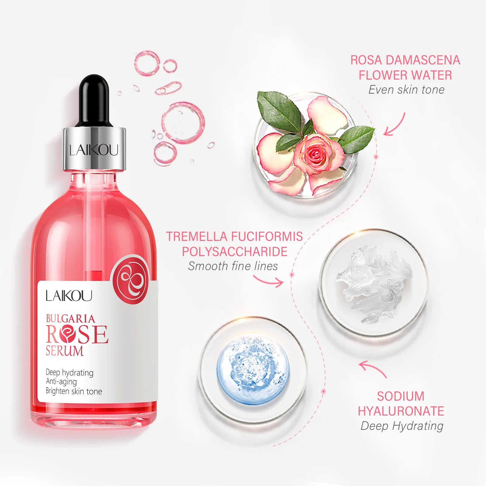 LAIKOU Sakura & Rose Essence Serum Moisturizing Hydrating Nourishing Repair Facial Skin Care 100ml Peaceful Pleasures Health and Wellness