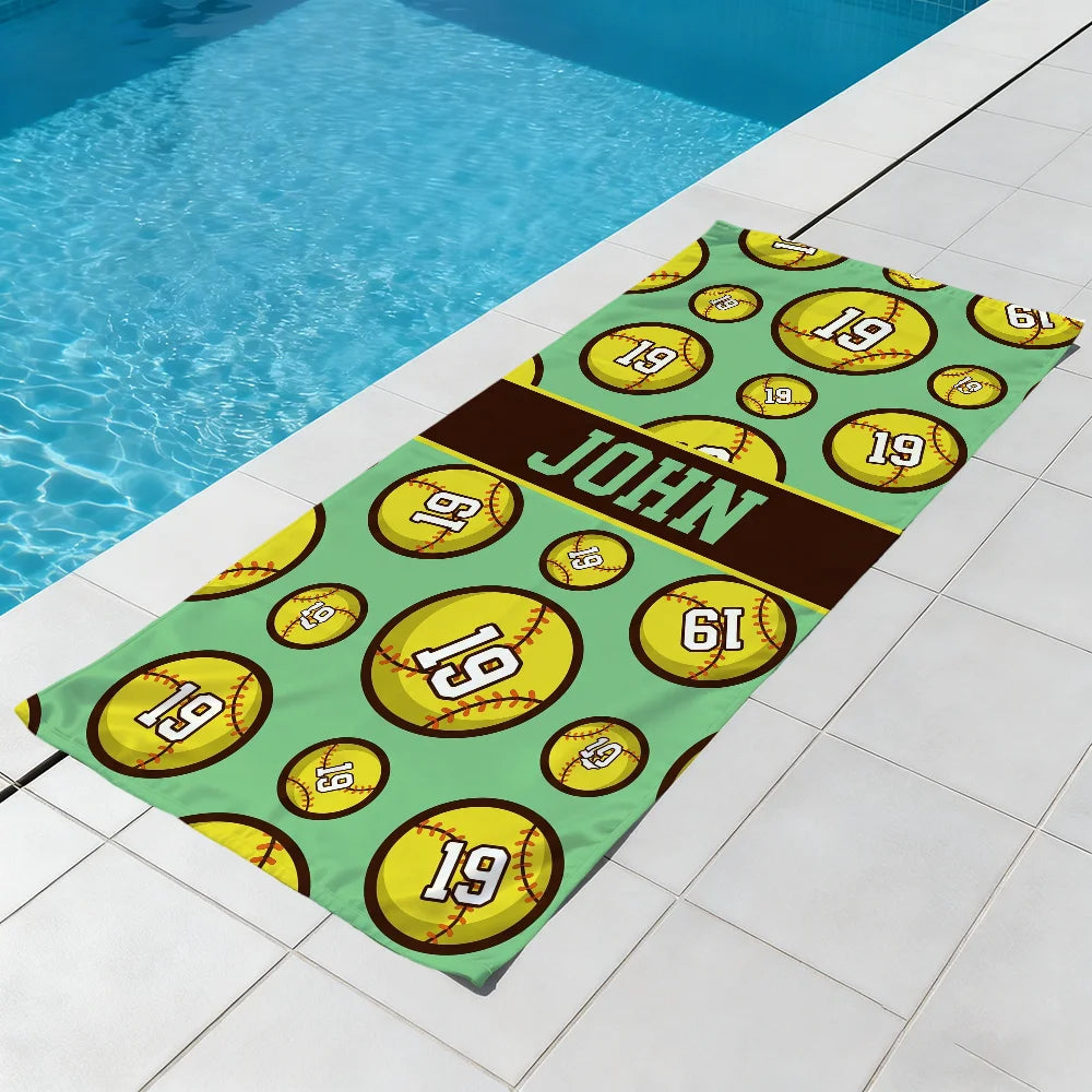 Custom Softball Team Quick-Dry Beach Towel | Sports & Travel Sports Beach Towel Peaceful Pleasures Health and Wellness