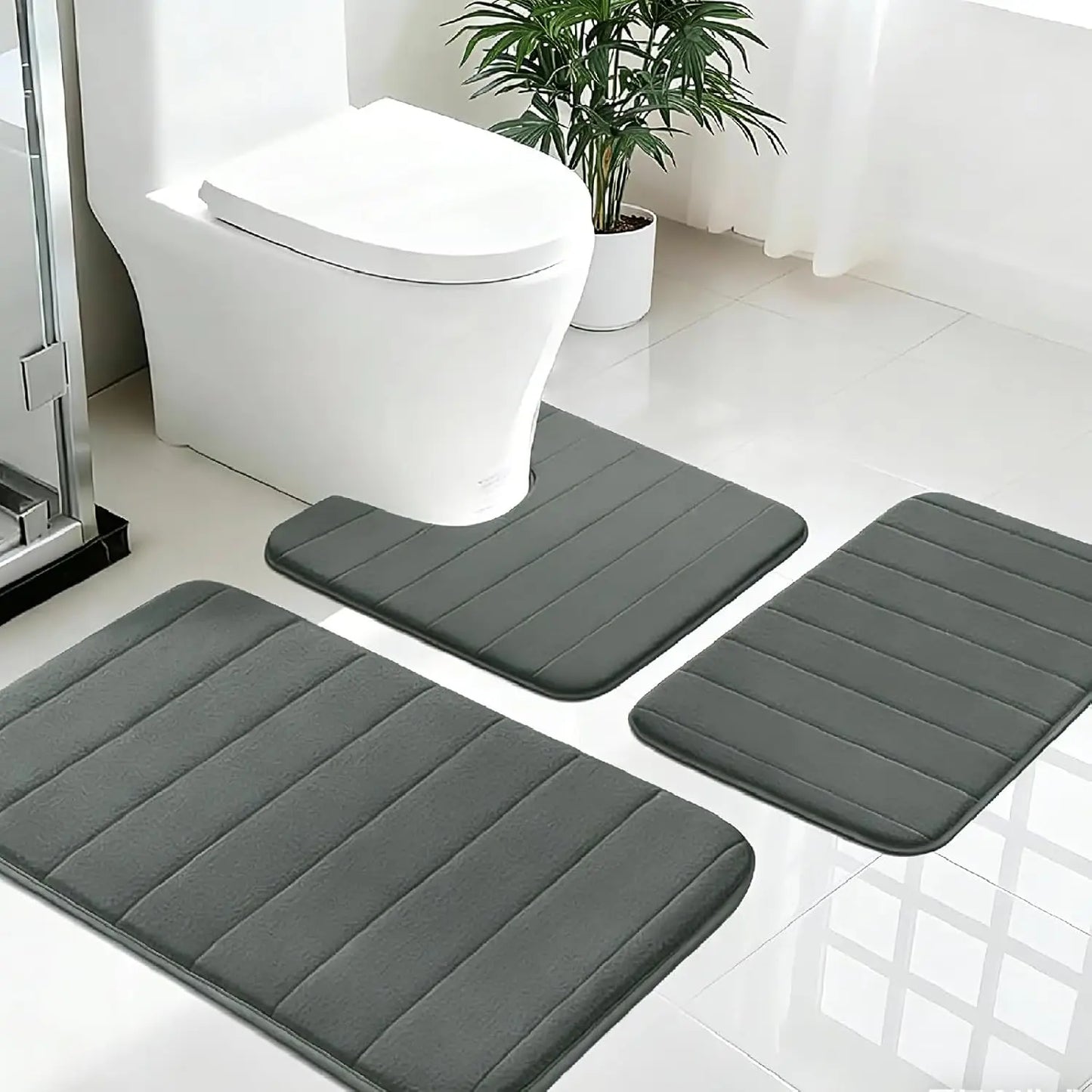 3Piece Non-Slip Bath Mat Set Memory Foam Bathroom Rugs Water Absorbent Shower Mat Machine Washable Toilet Mat for Bathroom Floor Peaceful Pleasures Health and Wellness