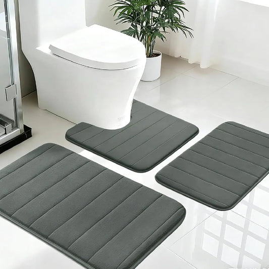 3Piece Non-Slip Bath Mat Set Memory Foam Bathroom Rugs Water Absorbent Shower Mat Machine Washable Toilet Mat for Bathroom Floor Peaceful Pleasures Health and Wellness