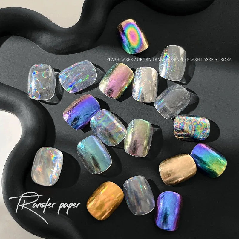 6 Rolls Holographic Aurora Nail Transfer Decals – Iridescent DIY