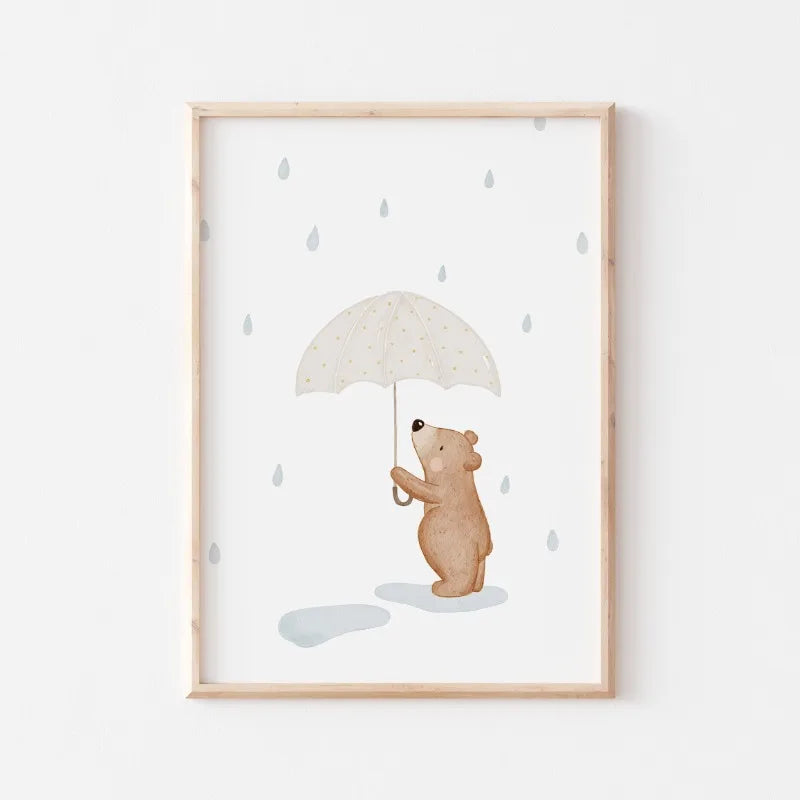 Cute Bear Cartoon Canvas Wall Art for Kids Nursery Room Decor