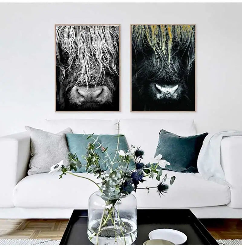 Scottish Highland Cattle Canvas Wall Art | Modern Animal Print