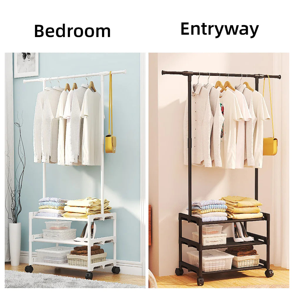 Rolling Clothes Rack with Shelves for Hanging Clothes Hats Bags with Shoe Storage, Portable Metal Garment Rack Clothing Rack Peaceful Pleasures Health and Wellness