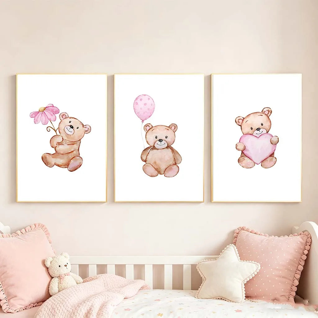 Nordic Teddy Bear Nursery Canvas Wall Art | Kids Room Decor Nursery Canvas Print Peaceful Pleasures Health and Wellness