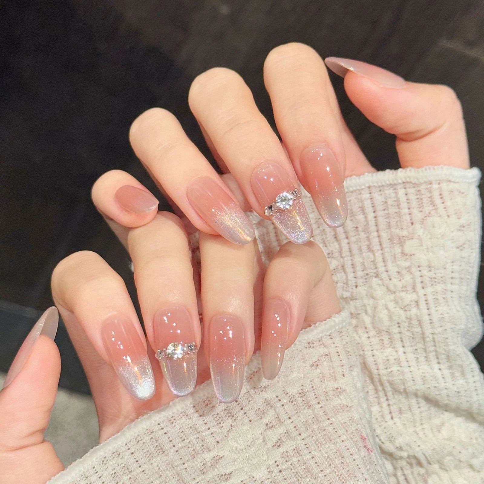 Aurora Cat's Eye Press On Nails – Nude Oval False Nail Kit Press On Nails Peaceful Pleasures Health and Wellness