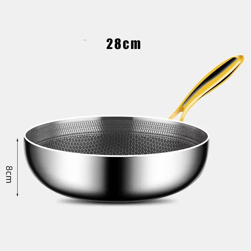 316 Stainless Steel Frying Pan Wok Non-stick Cooking Honeycomb Steak Gas Stove Pot Induction General Saucepan Kitchen Cookware Peaceful Pleasures Health and Wellness 28cm