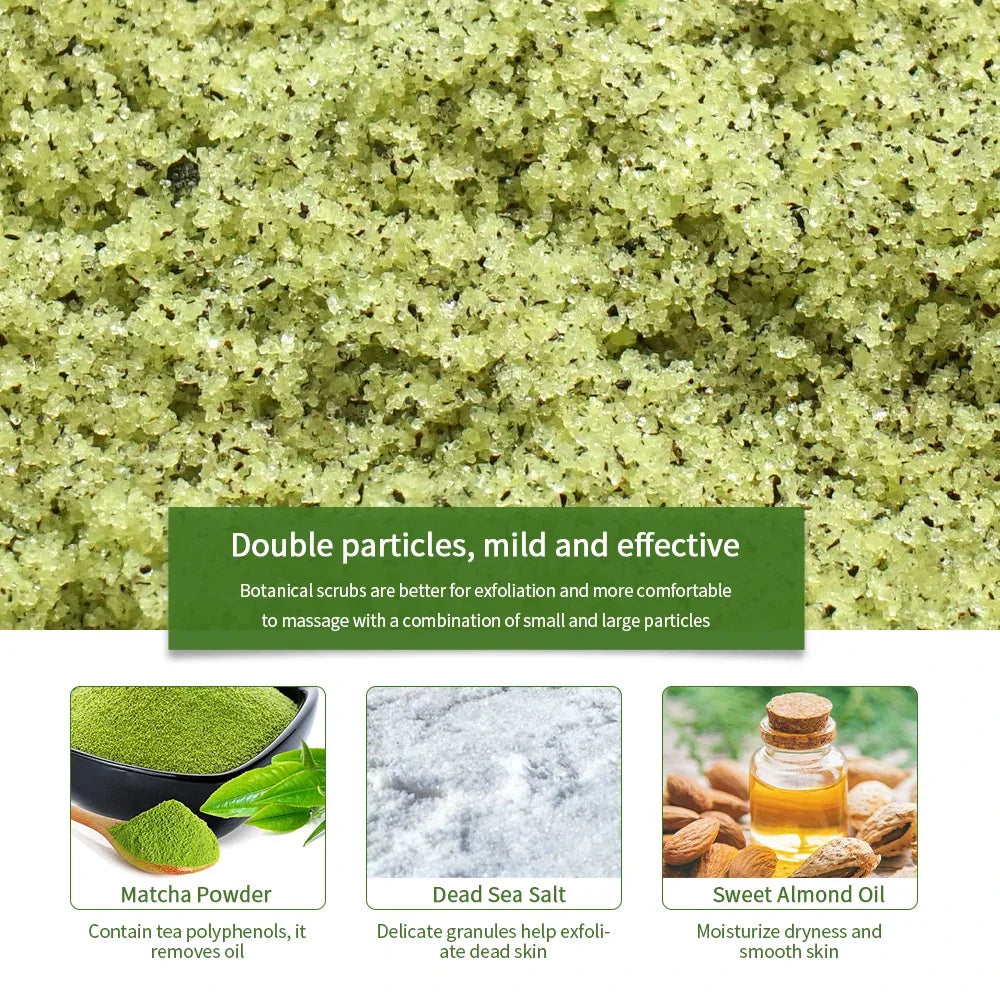 LIYALAN Matcha Green Tea Body Scrub – Sea Salt & Almond Oil Peaceful Pleasures Health and Wellness