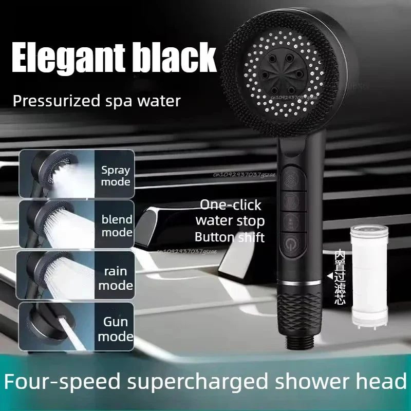 Gold Handheld Rain Shower Head Set – 4-Mode Water Saving