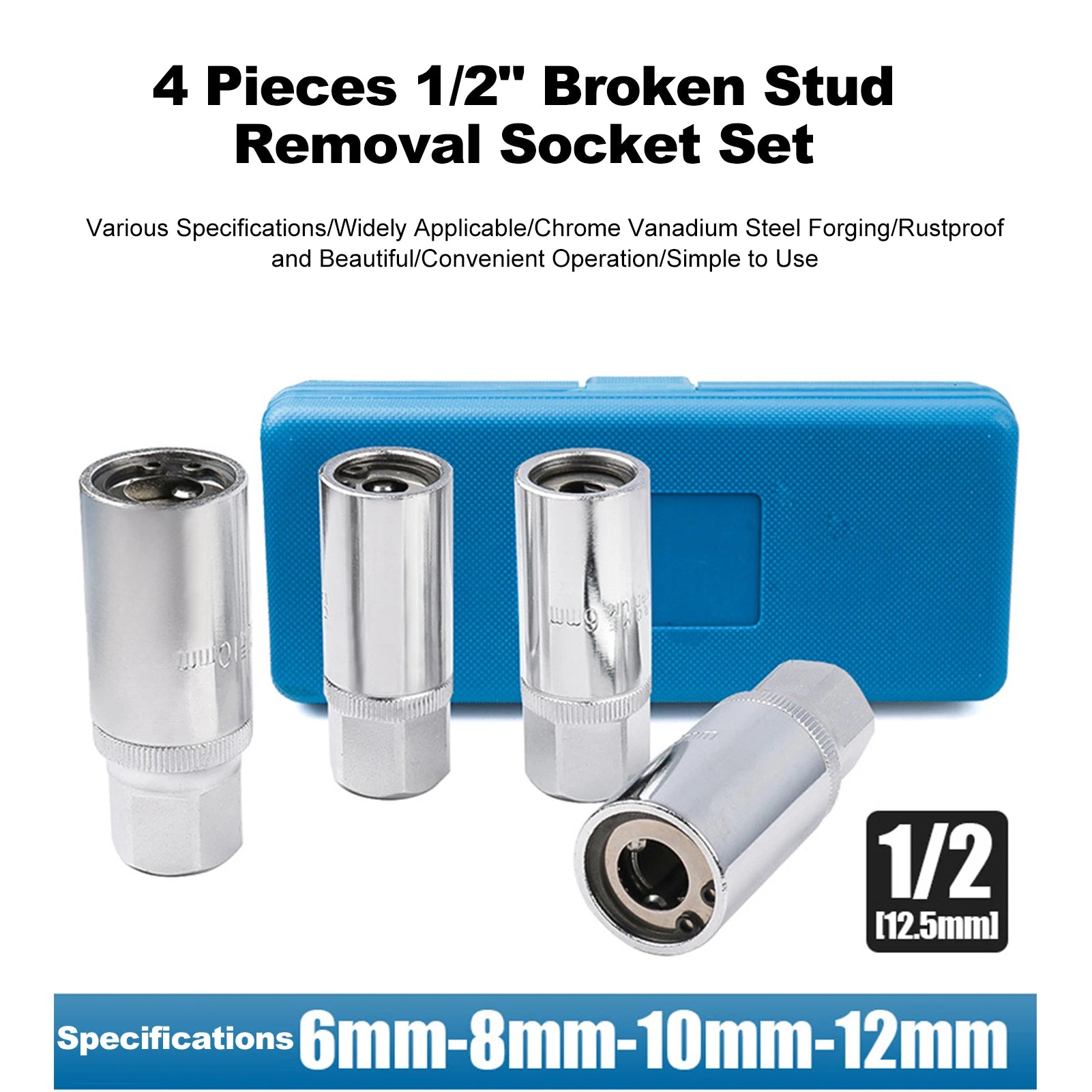4 Pieces Stud Extractor Set Broken Stud Removal Socket Metric Stud Remover Tool Stud Puller Sockets 6/8/10/12mm Peaceful Pleasures Health and Wellness