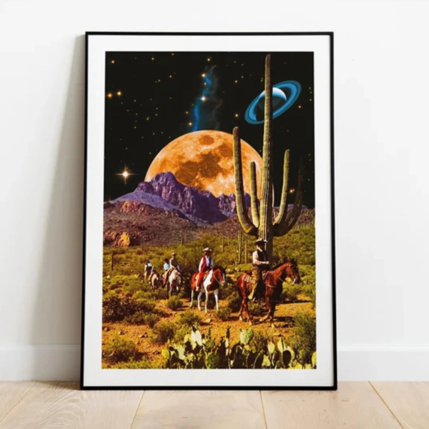 Retro Space Western Cowboys Canvas Wall Art Print | Home Decor