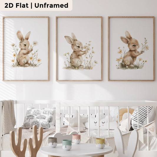 3-Piece Cartoon Flower Rabbit Canvas Wall Art Print | Home Decor Canvas Wall Art Set Peaceful Pleasures Health and Wellness CH415-3pcs 30x40cm Unframed