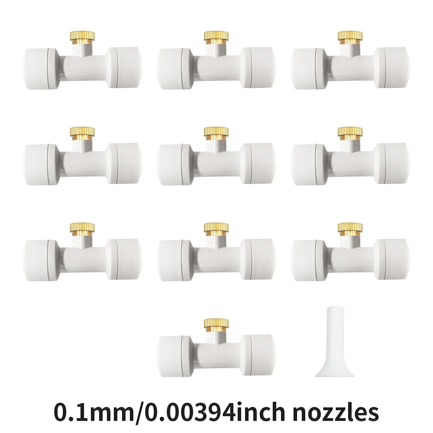 10Pcs lot Misting Fog Nozzles with Quick Access Tee Connector Garden Landscaping Irrigation Sprayers Peaceful Pleasures Health and Wellness 10pcs 0.1mm white