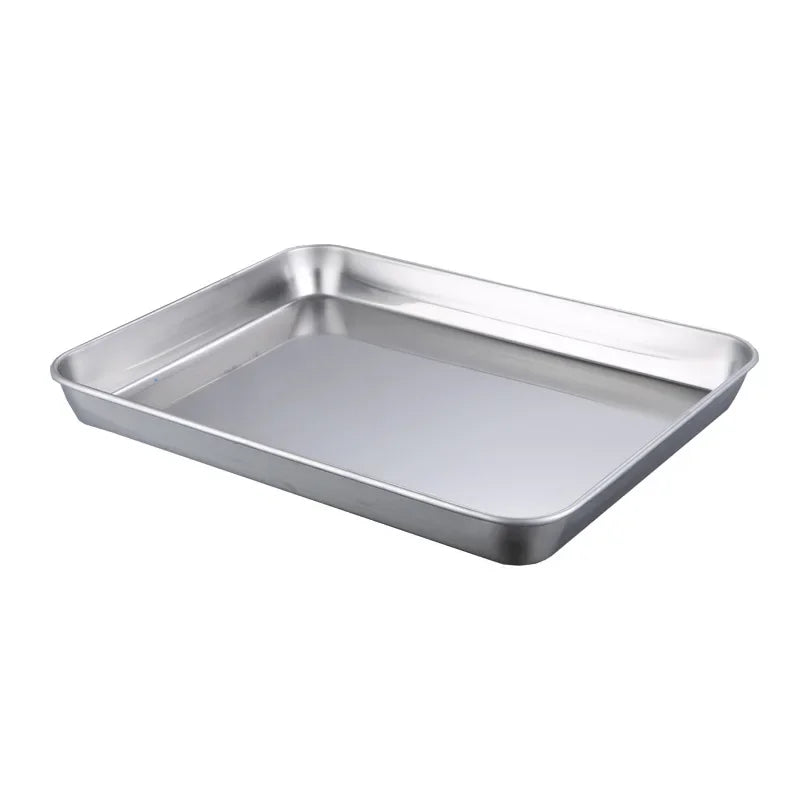 1pc/2pcs New household 304 stainless steel vermicelli plate thickened rectangular flat bottom Liangpi plate barbecue plate Peaceful Pleasures Health and Wellness 1pc slivery