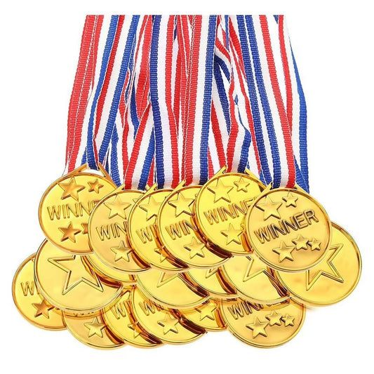 30Pcs Plastic Gold Winners Medals Trophy Children Game Sports Prize Awards Toys For Kids Birthday Party Favors Pinata Fillers Peaceful Pleasures Health and Wellness 30pcs