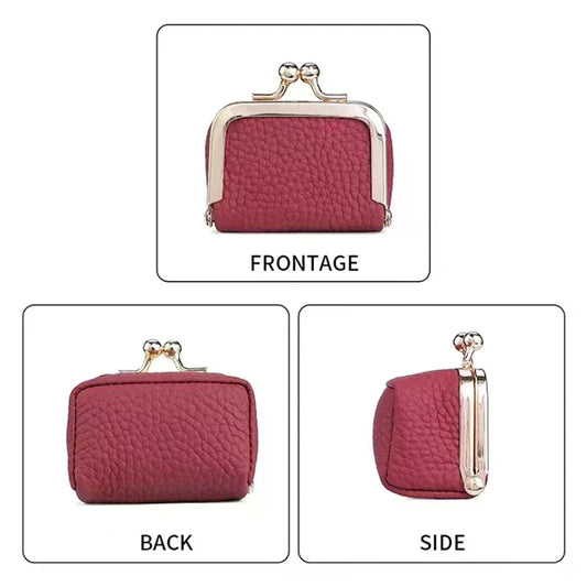 Genuine Leather Kiss Lock Coin Purse | Mini Square Wallet Leather Coin Purse Oasis Select