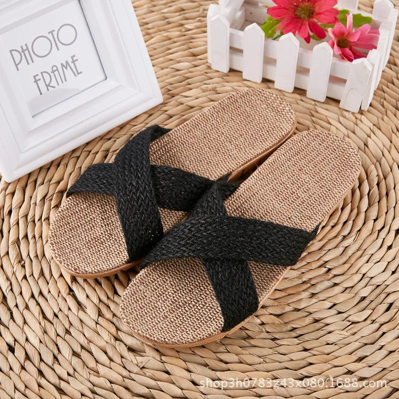 JPNTKY Men's Linen Beach Slippers | Non-Slip EVA Slides