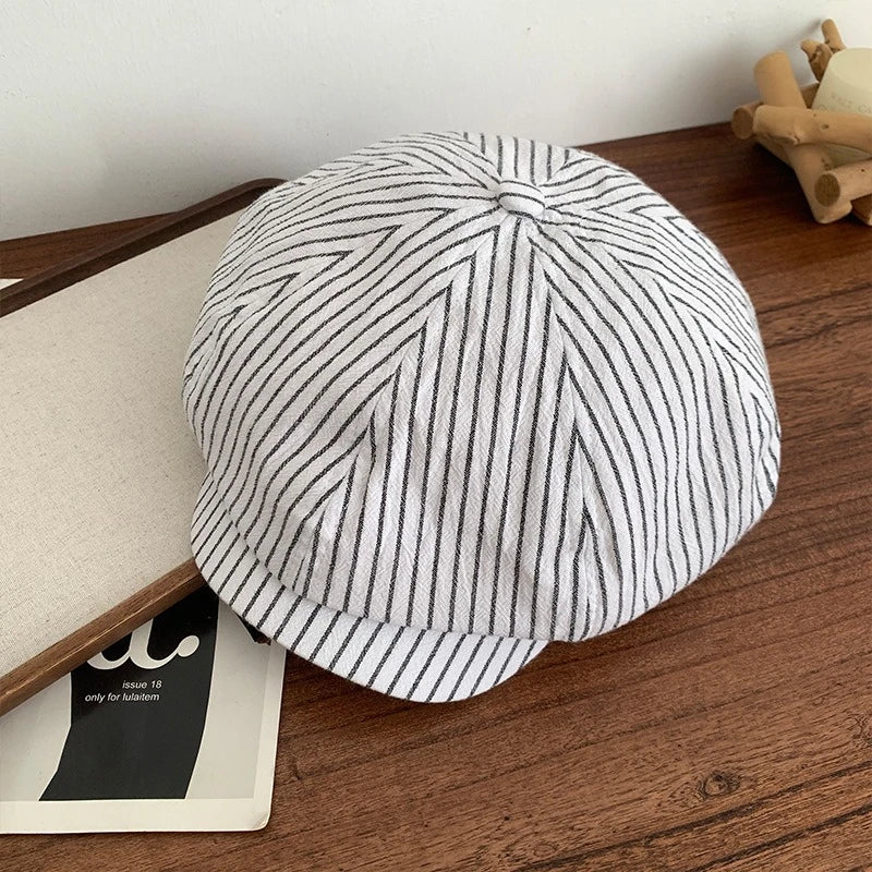 Women's Summer Striped Cotton-Linen Beret – Breathable Hat