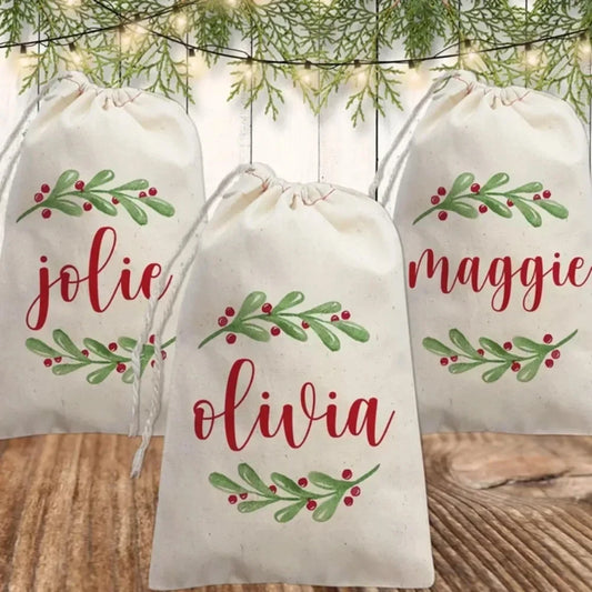 3pcs Personalized Custom names bags Kid boy girl Christmas treat Merry Xmas eve Holiday gift present tree home table decoration Peaceful Pleasures Health and Wellness