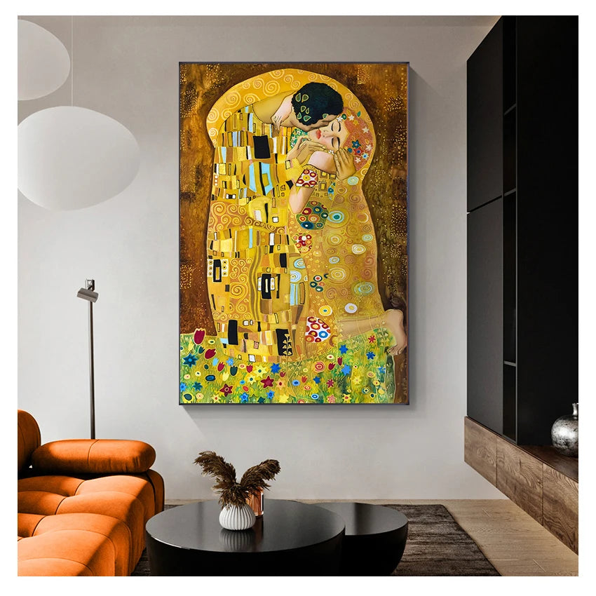Abstract Oil Painting on Canvas Print Poster Modern Art Wall Pictures For Living Room Cuadros Classic Artist Gustav Klimt kiss Peaceful Pleasures Health and Wellness