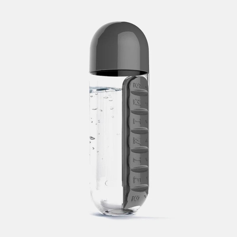 2-in-1 Sports Water Bottle & 7-Day Pill Organizer – 600ml BPA-Free