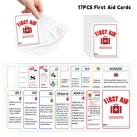 17pcs First Aid Wallet Pocket Flash Cards Guide With Basic First Aid Knowledge Emergency Cards For Home, Travel, Or Workplaces Peaceful Pleasures Health and Wellness