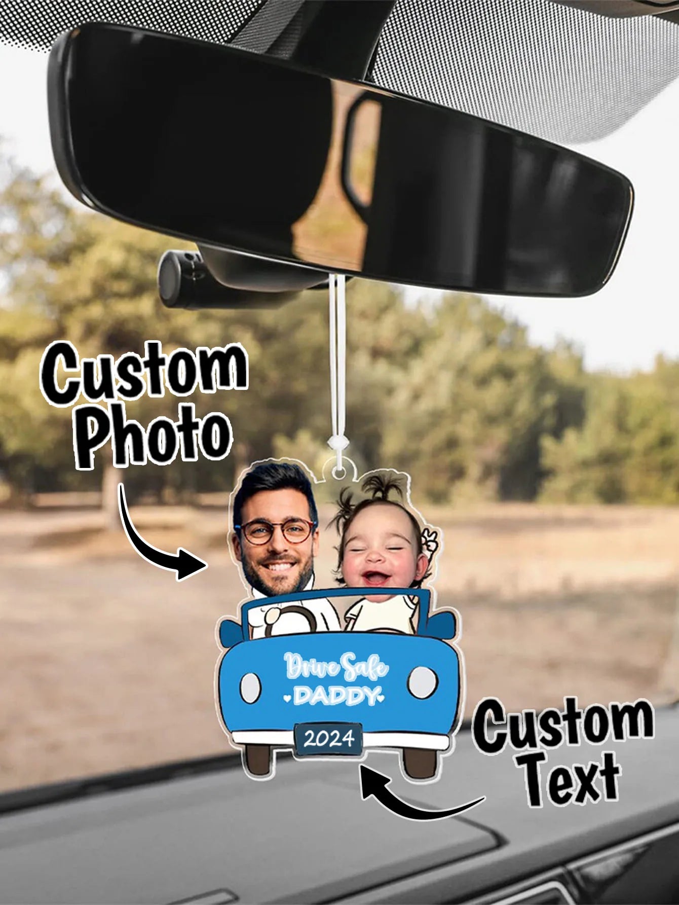 Custom Photo Drive Safe Daddy Car Ornament Personalized Acrylic Hanger Gift for Dad Husband Fathers Day Valentine Decor Peaceful Pleasures Health and Wellness