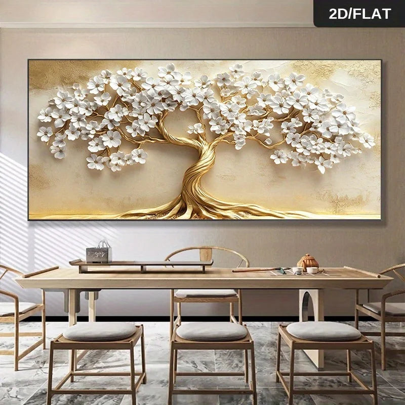 Golden Tree White Blossoms Canvas Wall Art Print – Unframed Canvas Wall Art Peaceful Pleasures Health and Wellness