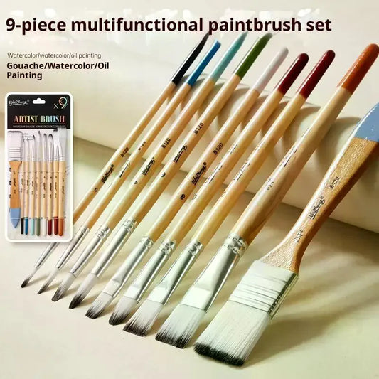 9-Piece Nylon Brush Set – Watercolor, Acrylic & Oil Painting Artist Brush Set Oasis Select
