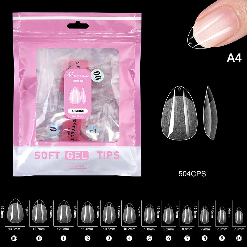 504 Pcs False Nail Tips Semi-Matte Finish Almond French Coffin Stiletto Oval Square Shapes With Front Edge Thickened Fingertips Peaceful Pleasures Health and Wellness A4