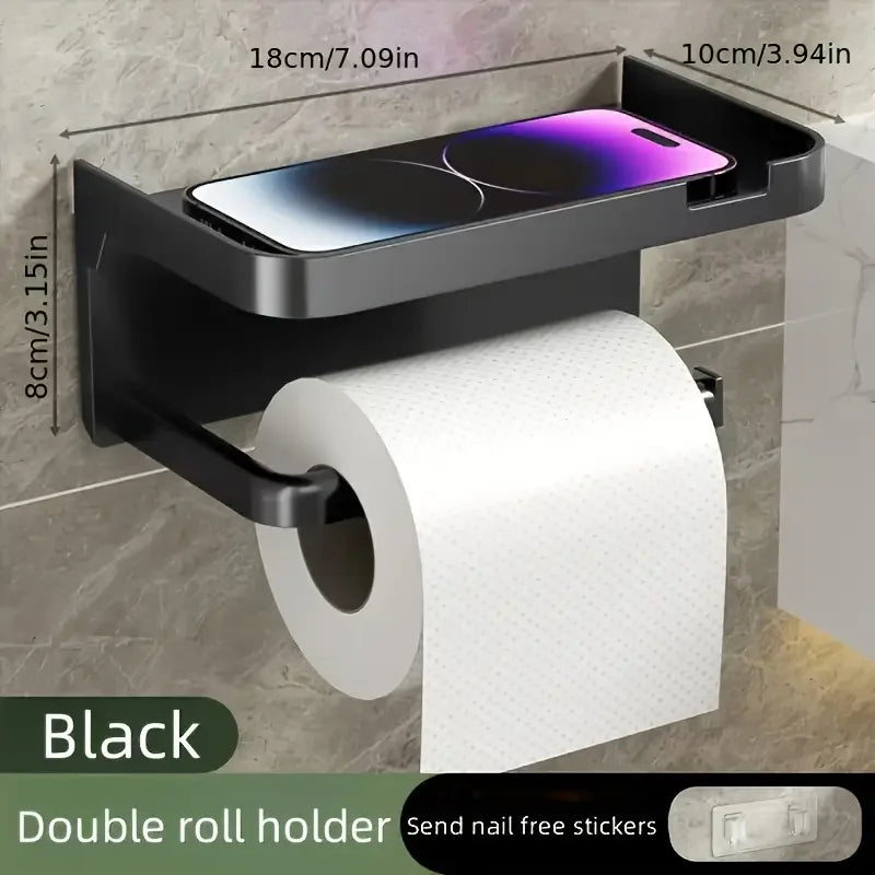 Wall-Mount Plastic Toilet Paper Holder & Storage Rack