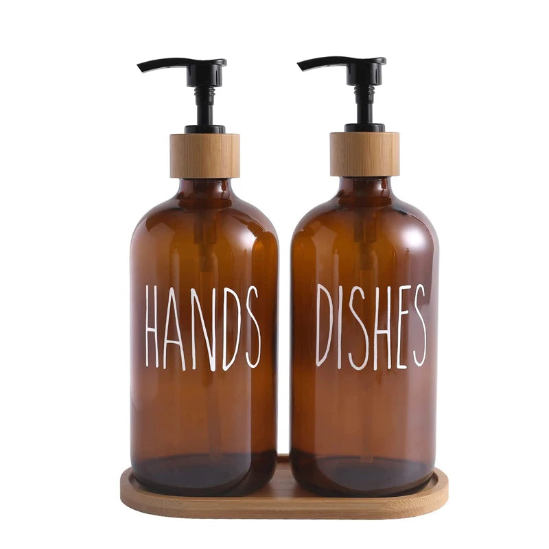 Soap Dispenser Set, Contains Hand and Dish Soap Dispenser, Suitable for Kitchen Decor, Suitable for Kitchen Decor Peaceful Pleasures Health and Wellness Brown and Brown