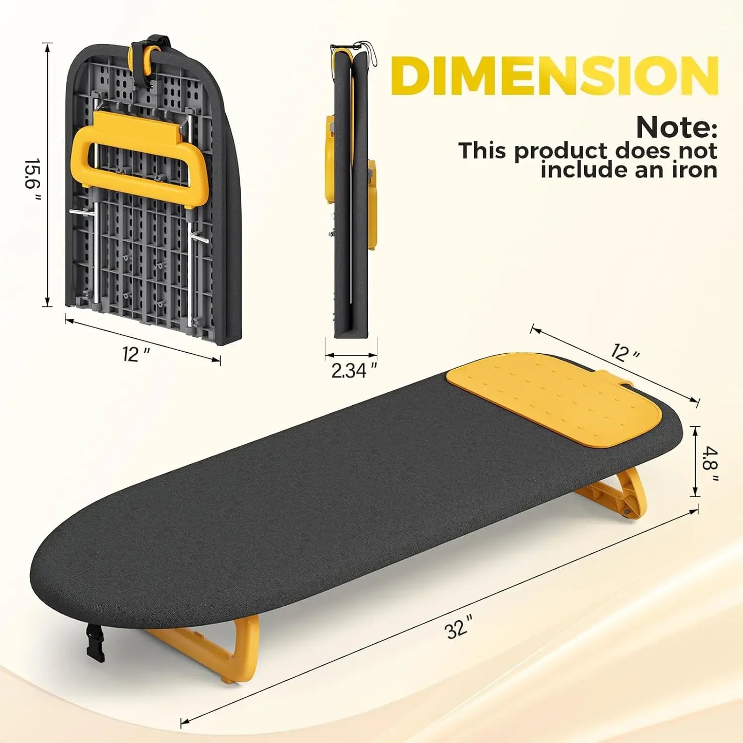 Compact Foldable Ironing Board with Heat-Resistant Mat, Portable for Travel & Dorm, 12x32 Black Peaceful Pleasures Health and Wellness