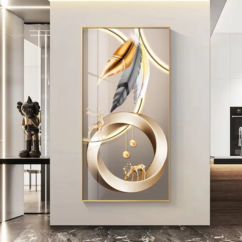 Nordic Luxury Abstract Wall Art Golden White Feathers Canvas Painting Gold Ribbon Posters for Porch Corridor Home Decoration Peaceful Pleasures Health and Wellness ZLH3211 30x40cm No Frame