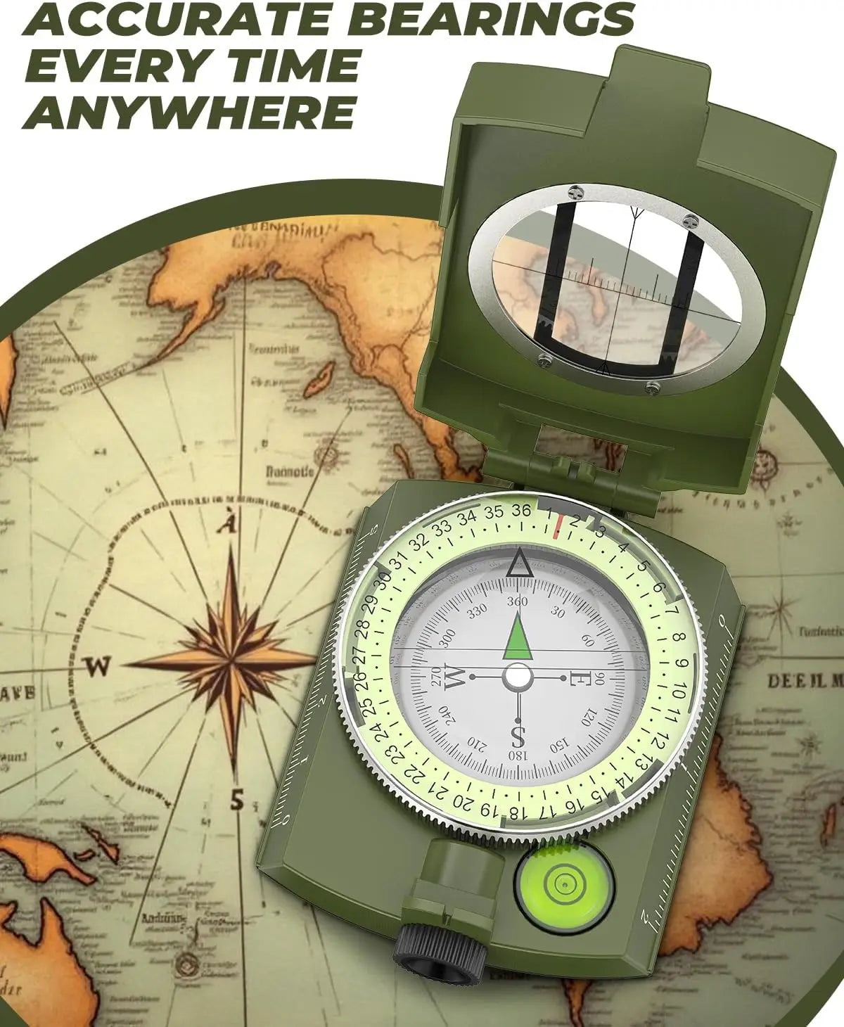 Tactical Waterproof Compass High Precision Professional Metal Sight Clinometer Compass Luminous for Outdoor Survival Essential ﻿ Peaceful Pleasures Health and Wellness